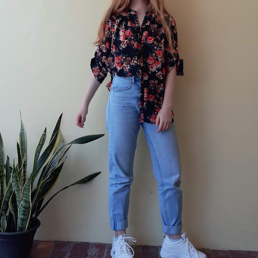 Floral Button Down Blouse Shirt Top